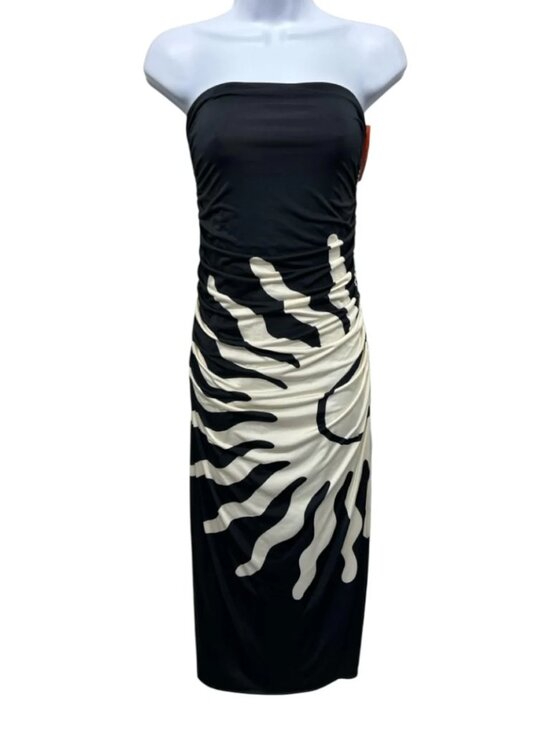 Cala de la Cruz Strapless Maxi Dress M Black & Cream Jersey Ruching - Picture 9 of 10